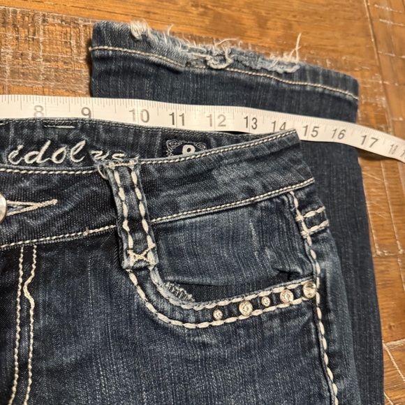 LA IDOL Juniors 9 Vintage Wash Skinny Jeans Embellished Frayed - Picture 10 of 13